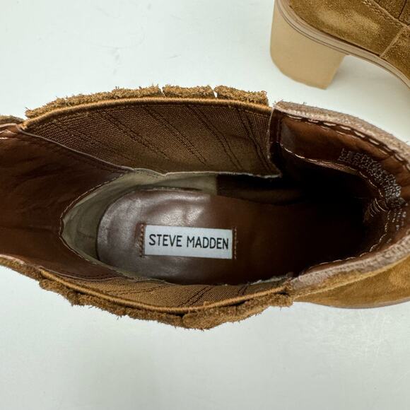 Steve Madden Lenny Chestnut Suede Leather Chunky Heel Pull On Ankle Boots - Picture 10 of 12